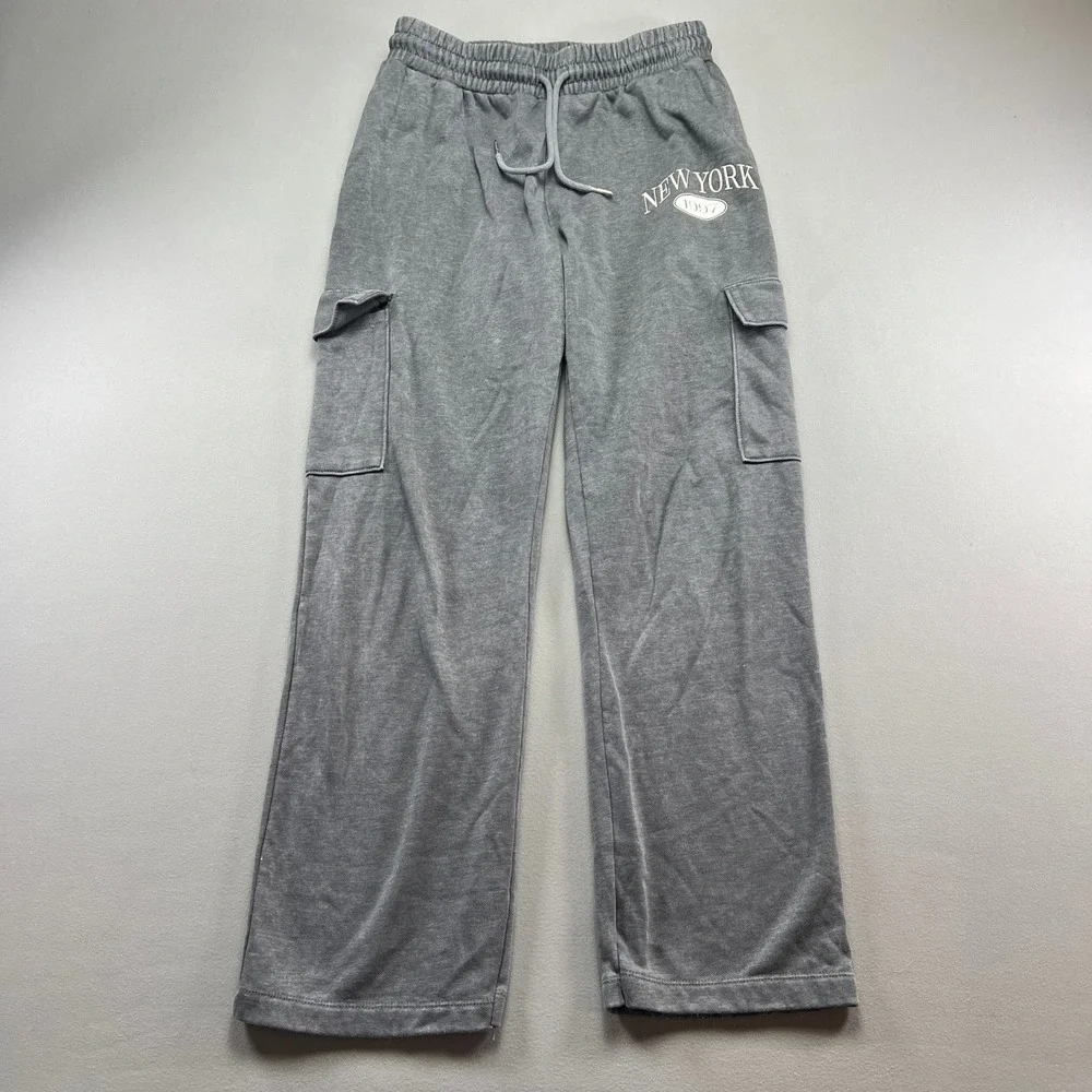 No Boundaries Sweatpants Womens S (4-6) Heather Gray Fleece Lined Cargo Pockets